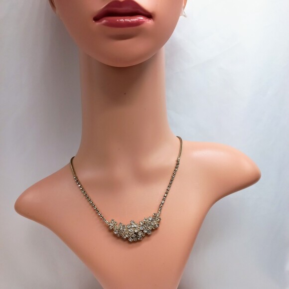 Vintage HOBE' rhinestone cluster choker necklace Signed - Picture 2 of 11